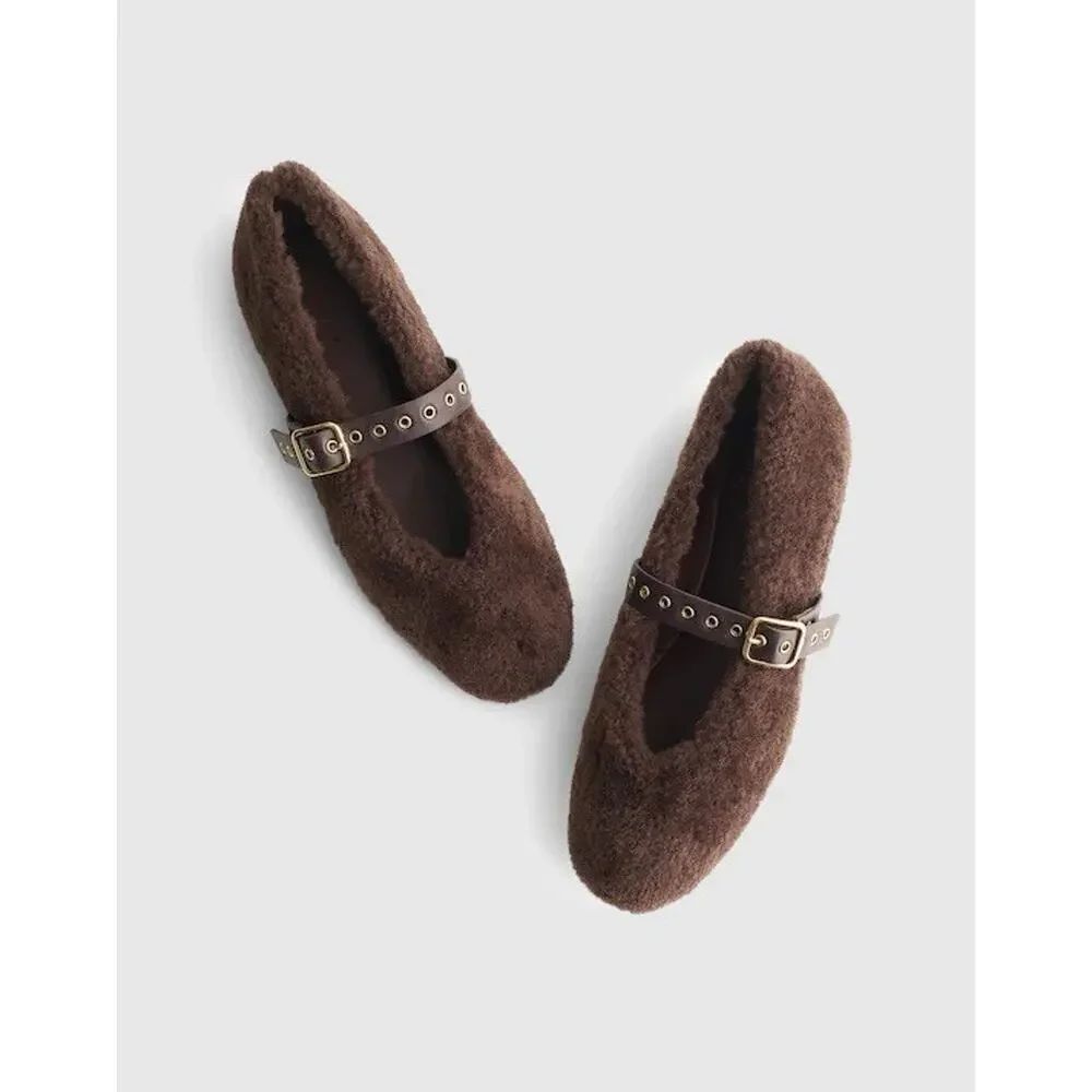 NIB Madewell The Remy Mary Jane Flat 8 Coffee Bean Faux Fur Shoes